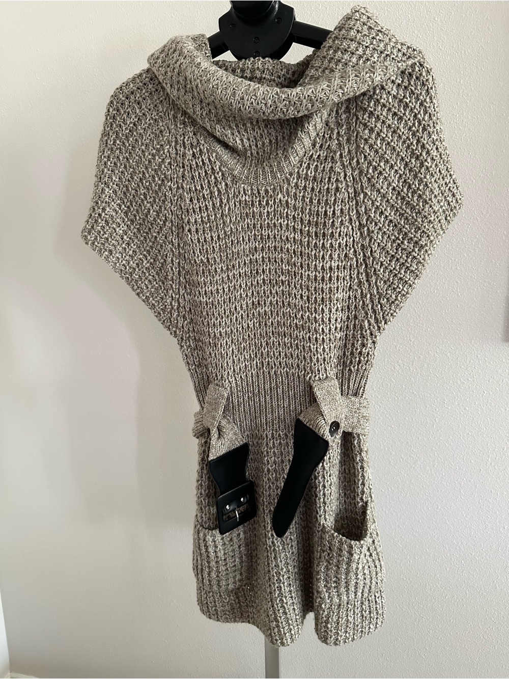 Cozy Knit Cowl Neck Sweater Tunic in Heather Taupe